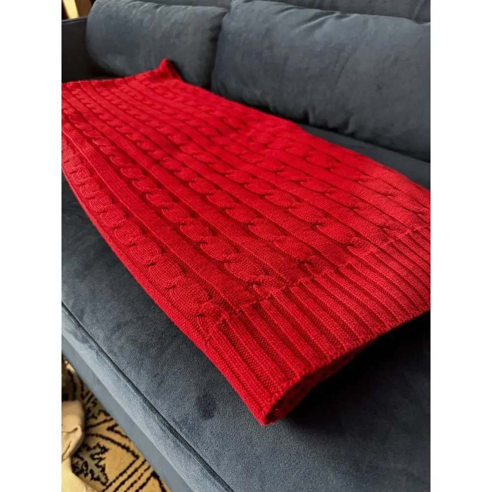 Ralph Lauren Jamie Cable Knit Throw Blanket 50x70 Red Soft Cozy